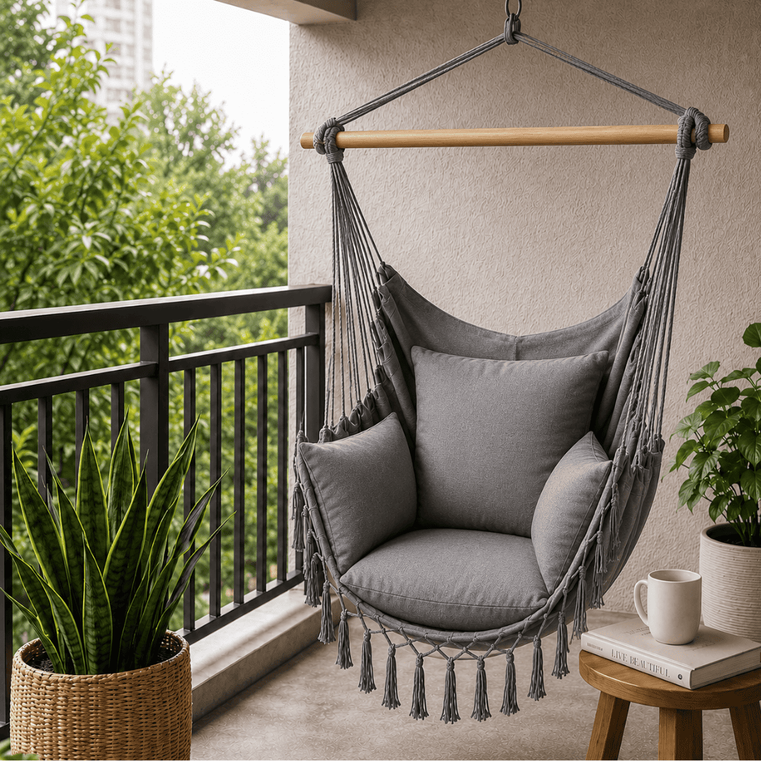 Boho-Hängesessel mit Kissen – Verwandeln Sie Ihren Raum in nur 30 Minuten – (100 cm × 130 cm)