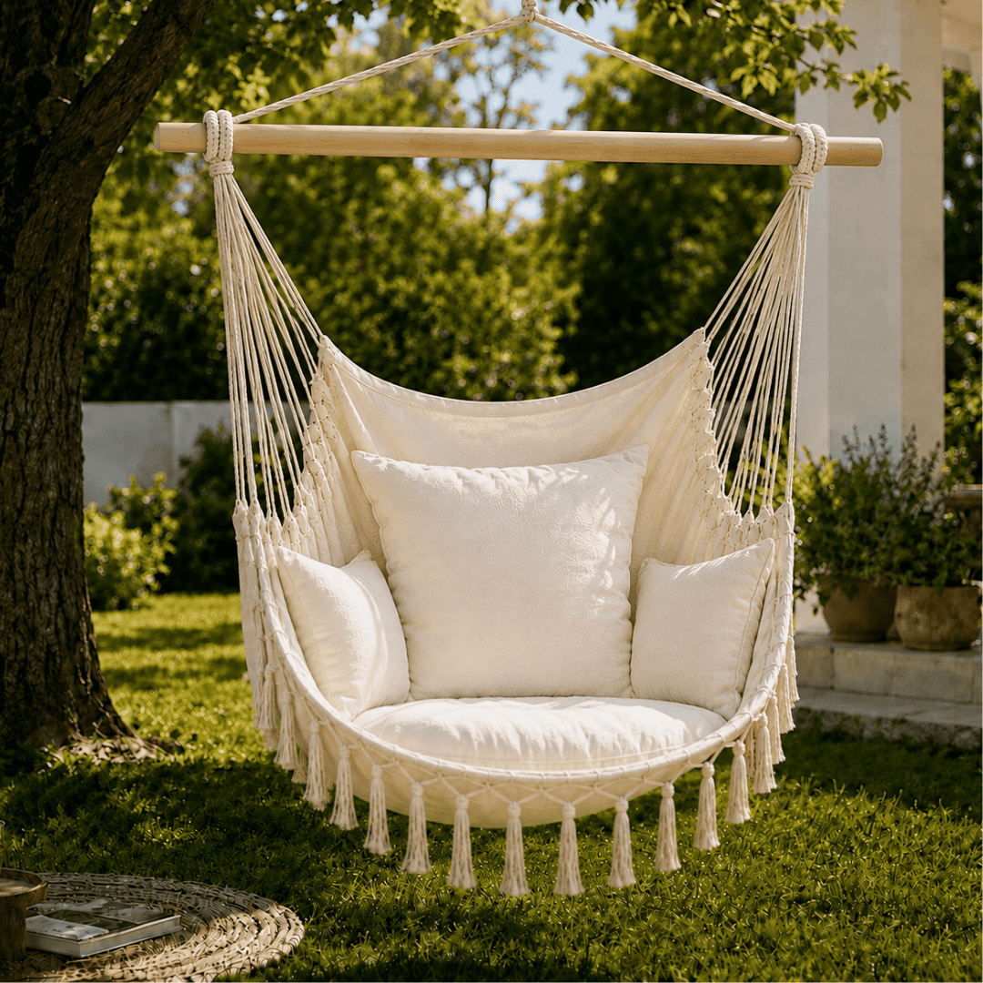 Boho-Hängesessel mit Kissen – Verwandeln Sie Ihren Raum in nur 30 Minuten – (100 cm × 130 cm)