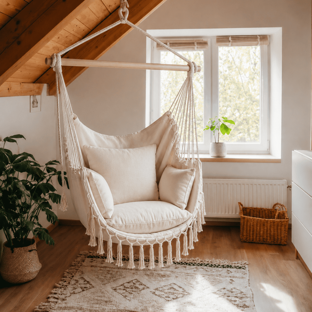 Boho-Hängesessel mit Kissen – Verwandeln Sie Ihren Raum in nur 30 Minuten – (100 cm × 130 cm)